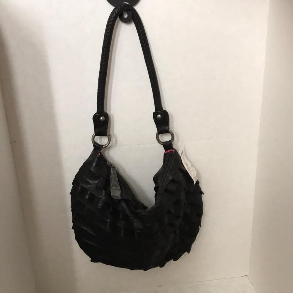 Black poppy  black ruffle handbag purse new